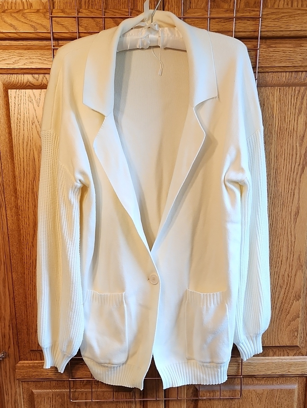 Cream Open-Front Sweater Cardigan, Size L